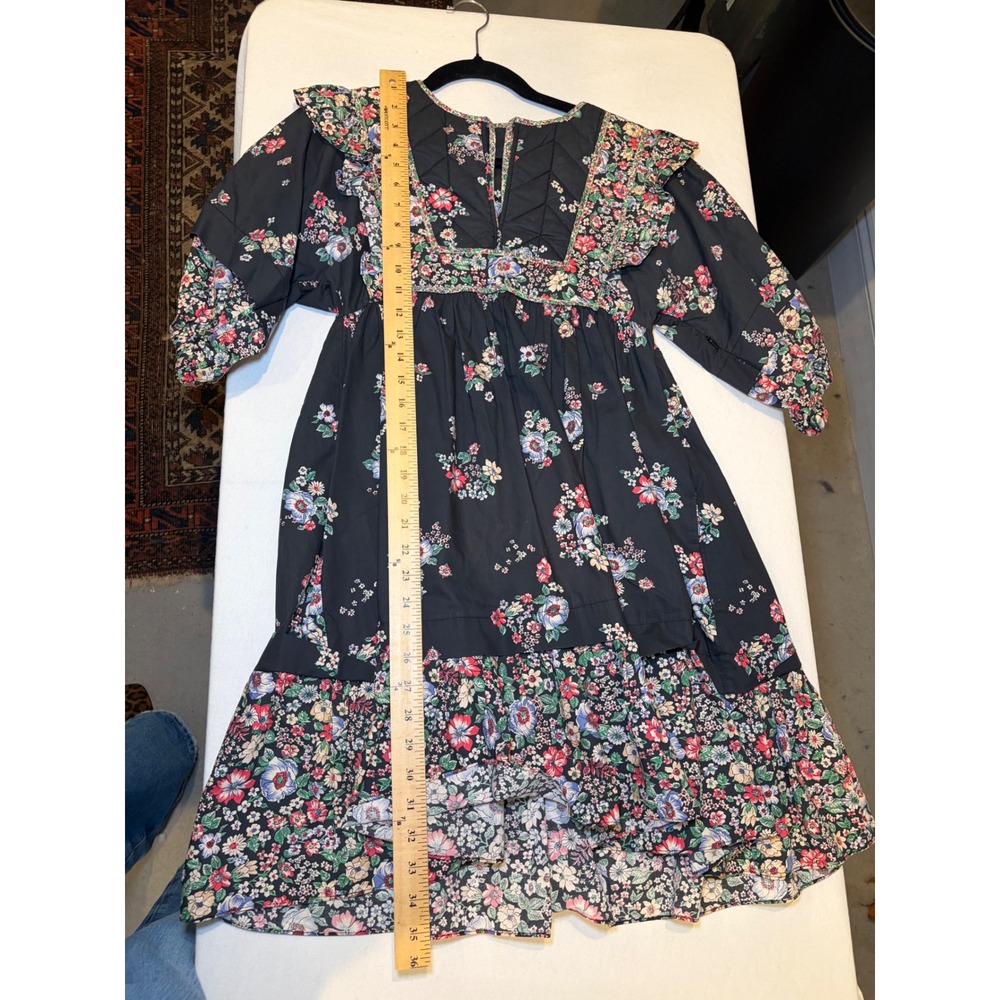 Hunter Bell New York Floral Quilted Ruffle Mini Dress Black Cotton XS - Picture 9 of 10